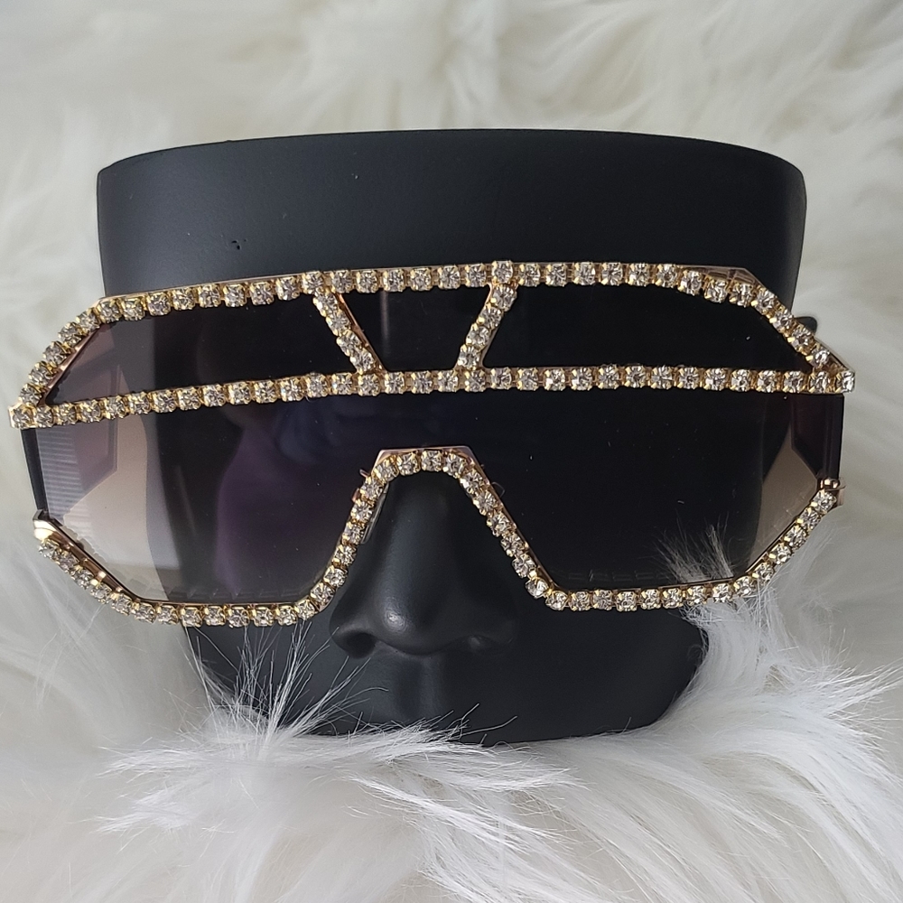Oversized brown lens rhinestone sunglasses